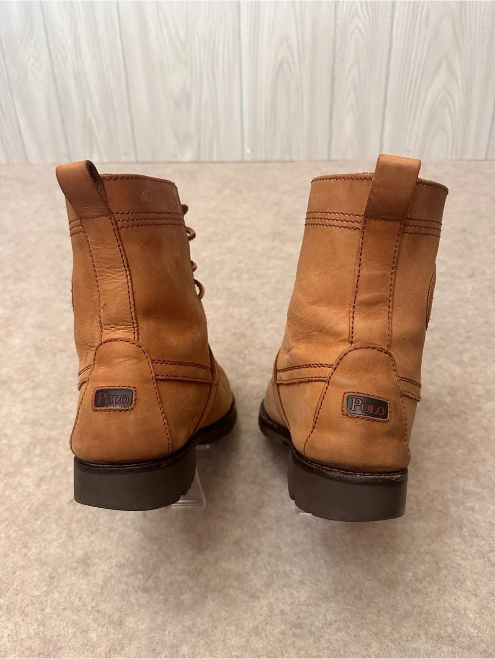 Polo Ralph Lauren Ranger Tan Leather Lace Up Chuncky Boots Men’s size 9D